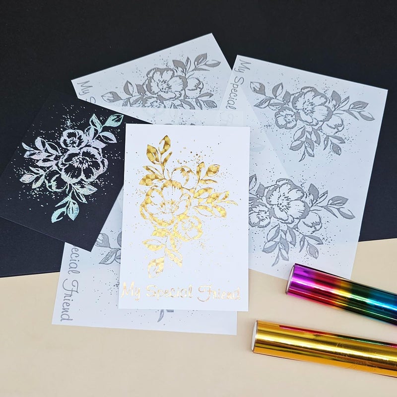 JBQUEEN 3pc My Special Friend&Flowers Stick&Shine Foil Transfer Sticker Paper for Handmade Card Making Scrapbooking and Album Journal Invitation Decoration Metallic Hot Foil Transfer Printing Adhesive Sheets - Image 5